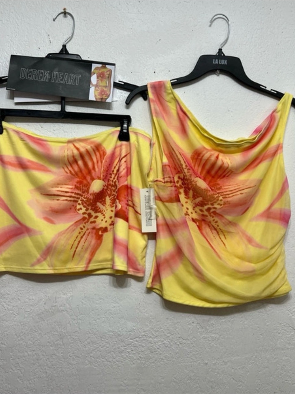 Derek Heart Yellow Floral Draped Camisole and Skirt Set